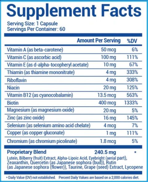 Vision Hero Supplement Facts